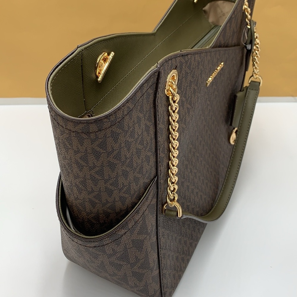 MICHAEL KORS 
Jet Set Large Logo Tote Chain Shoulder Bag 
COLOR OLIVE 
NWT - Picture 5 of 16